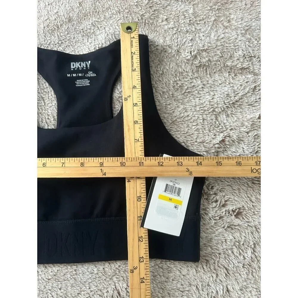 DKNY Sport Balance Compression Logo Racerback Sports Bra Women's Black New